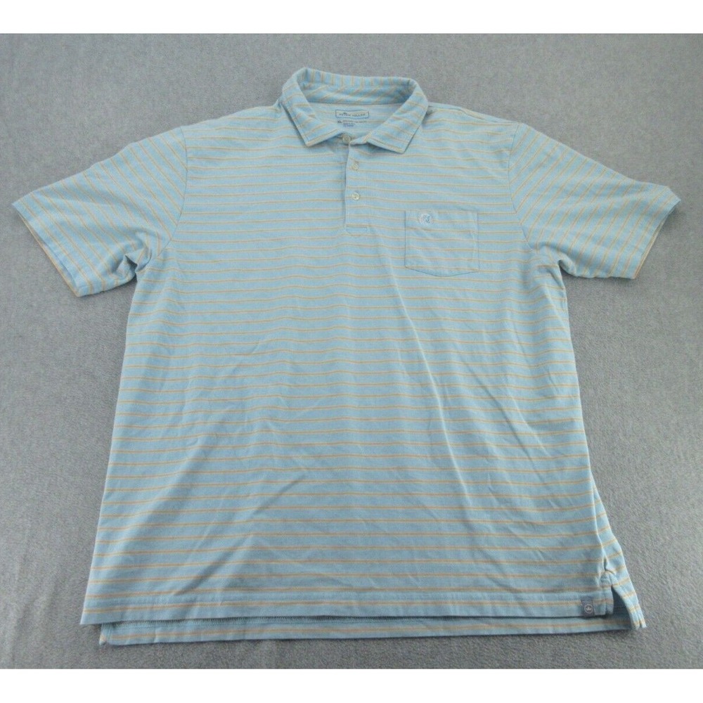 Peter Millar Mens Polo Shirt Classic Fit Blue Orange Striped Pocket XL